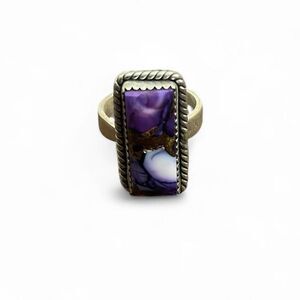 Genuine Purple Dahlia Turquoise Statement Ring – 925 Sterling Silver | Size 7